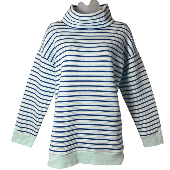 T by Talbots Striped Mock Neck Tunic Sweatshirt L Petite Casual Lounge Toasty - Picture 1 of 6